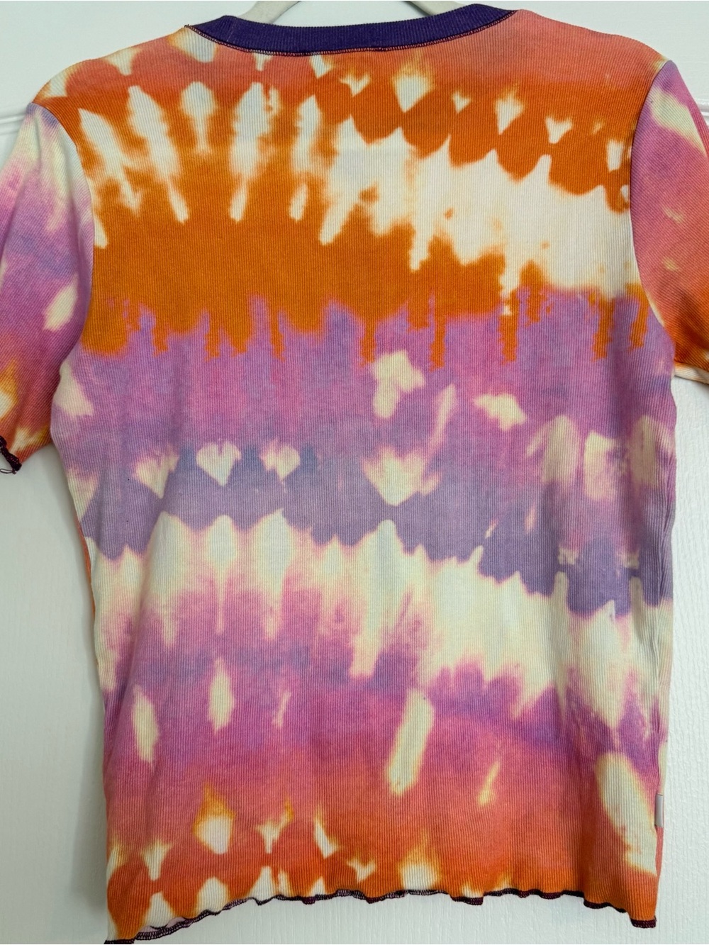 Desigual Ribbed Tie-Dye Fitted Tee | Size L | Purple Orange Pink | Portugal Made - Picture 8 of 8